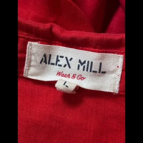 Alex Mill Shirt Large Womens Red Wash & Go 100% Linen Pockets Boxy Button Top - Picture 6 of 7